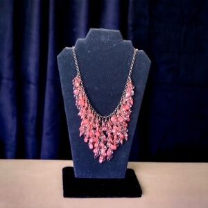 Vintage Salmon Color Teardrops Lucite Beads Statement Bib Necklace